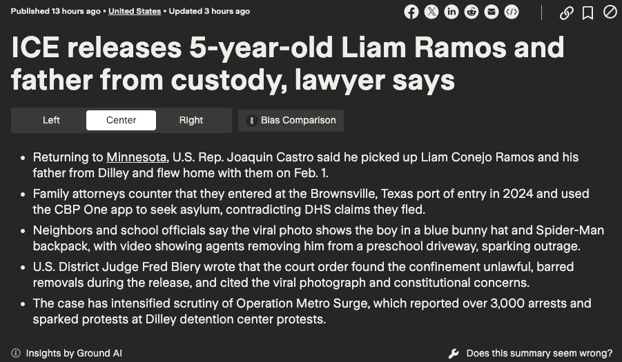 Sample Ground News story summary